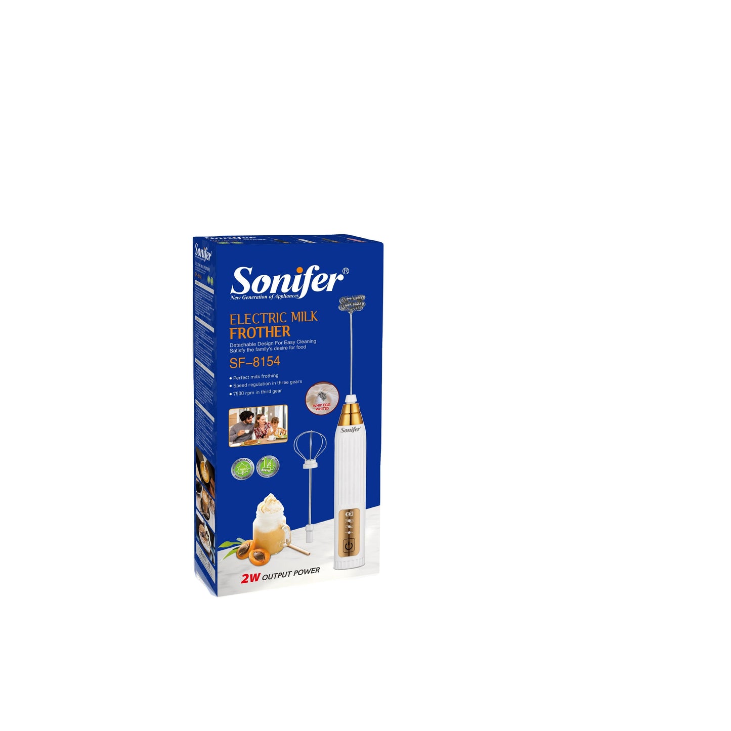 Sonifer SF-8154 Professional Household 304 Stainless Steel Coffee Foam Maker Rechargeable Electric Handheld Milk Frother