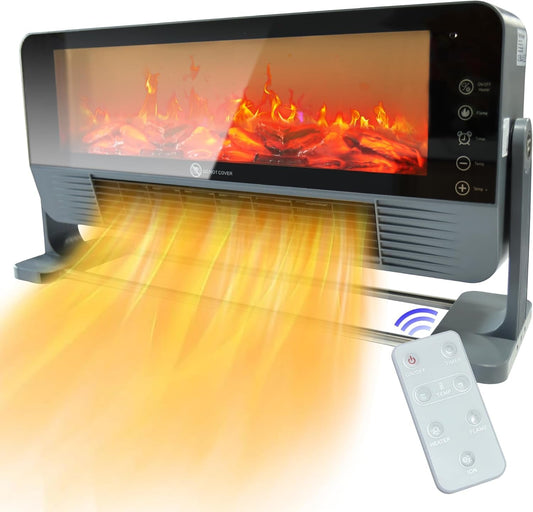 Electric Space Heater Indoor, 1500W Floor or Wall Mounted Heater with 3D Flame Effect, PTC Ceramic Electric Fireplace Heater with Remote Control for Office Bedroom Living Room