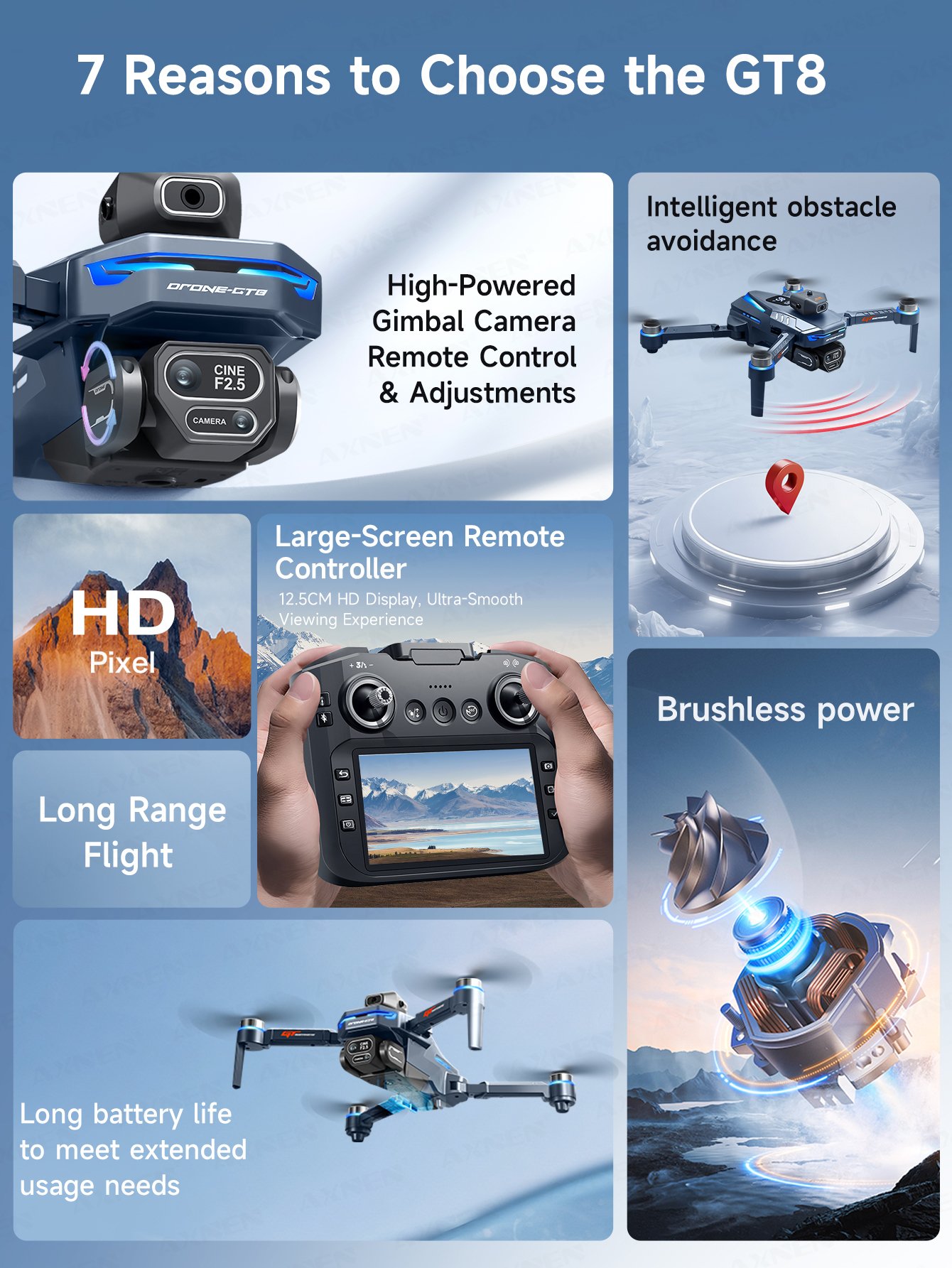 GT8 Drone 8K High-definition Professional Dual-Camera 5G WIFI Brushless Motor Obstacle Avoidance Sensors Quadcopter
