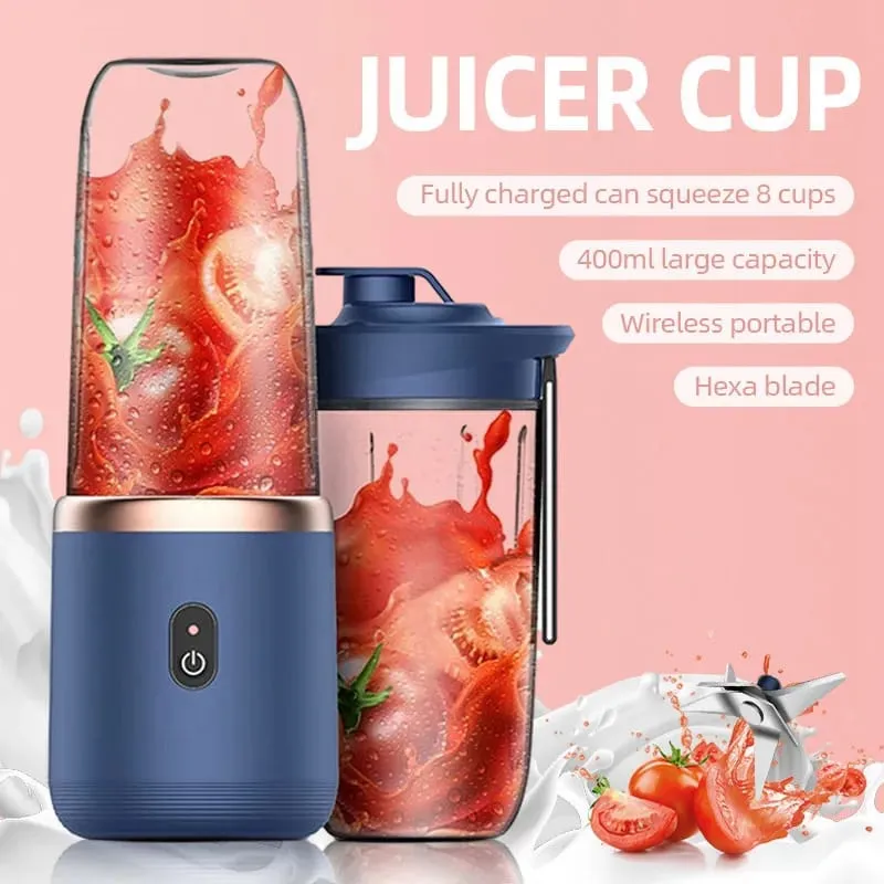 USB Rechargeable Juicer Blender - Mini Portable Personal Size Blender with 6 Blades - Electric Mixer for On-the-Go Smoothies - 400ml Food Grade Fruit Juicer Machine