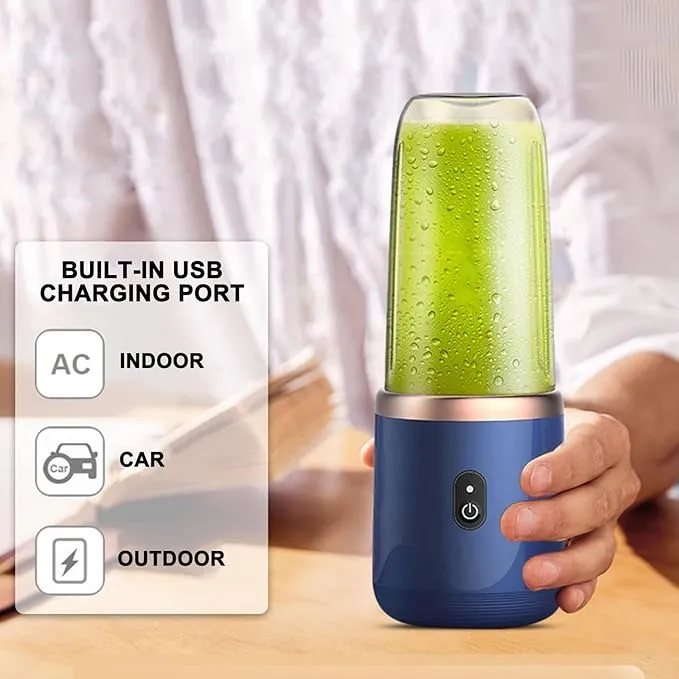 USB Rechargeable Juicer Blender - Mini Portable Personal Size Blender with 6 Blades - Electric Mixer for On-the-Go Smoothies - 400ml Food Grade Fruit Juicer Machine