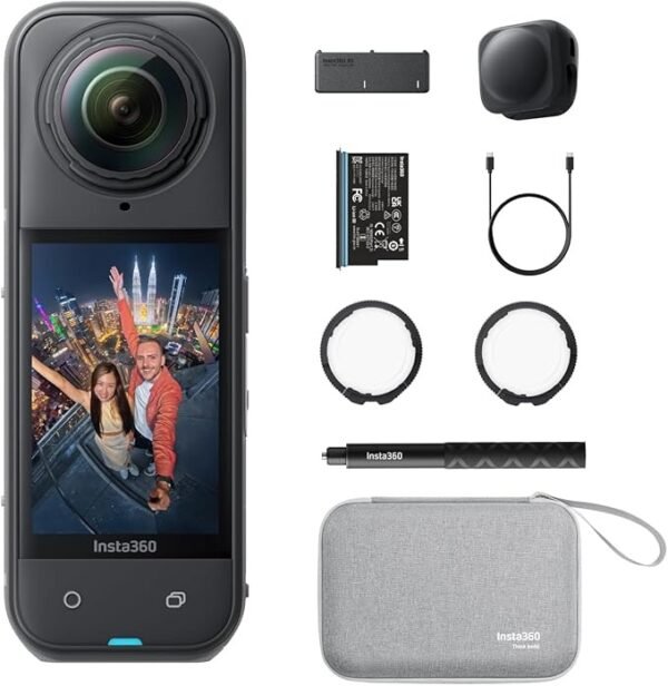 Insta360 X5 FlexiCare Bundle - Waterproof 8K 360° Action Camera, Leading Low Light, Invisible Selfie Stick Effect, Rugged & Replaceable Lens, 3-Hour Battery, Clear Audio, Stabilization