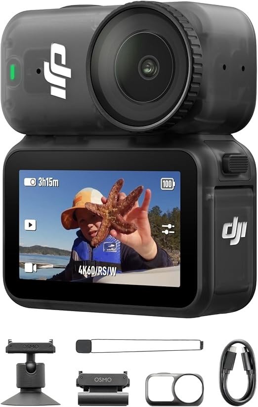 DJI Osmo Nano Standard Combo (64GB) - Small 4K/60fps Vlogging Camera with a 1/1.3″ Sensor, 143° Wide FOV Video, 200-Min Recording, Swift Content Transfer, Magnetic POV Cam 4K for Sports, Vlog