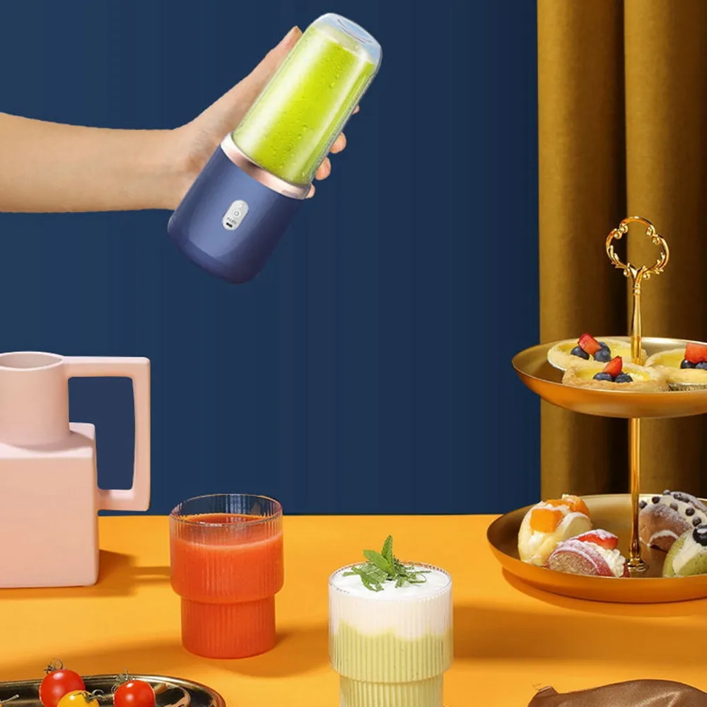 USB Rechargeable Juicer Blender - Mini Portable Personal Size Blender with 6 Blades - Electric Mixer for On-the-Go Smoothies - 400ml Food Grade Fruit Juicer Machine