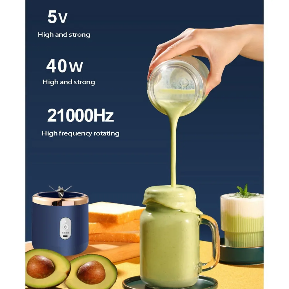 USB Rechargeable Juicer Blender - Mini Portable Personal Size Blender with 6 Blades - Electric Mixer for On-the-Go Smoothies - 400ml Food Grade Fruit Juicer Machine