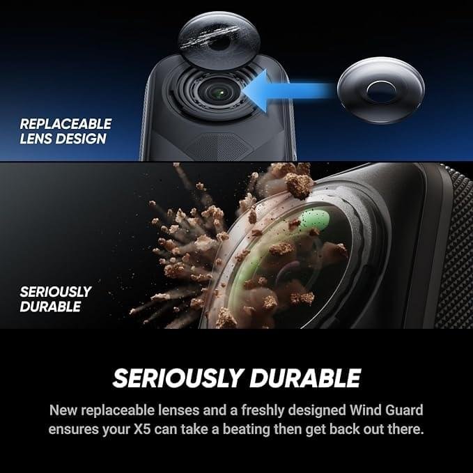 Insta360 X5 FlexiCare Bundle - Waterproof 8K 360° Action Camera, Leading Low Light, Invisible Selfie Stick Effect, Rugged & Replaceable Lens, 3-Hour Battery, Clear Audio, Stabilization