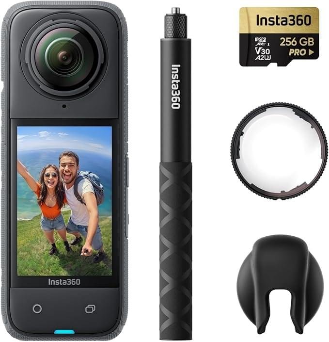 Insta360 X4 Motorcycle Bundle- 8K Waterproof 360 Action Camera, 4K Wide-Angle Video, Invisible Selfie Stick, Removable Lens Guards, 135 Min Battery Life, AI Editing, Stabilization, for Sports, Travel